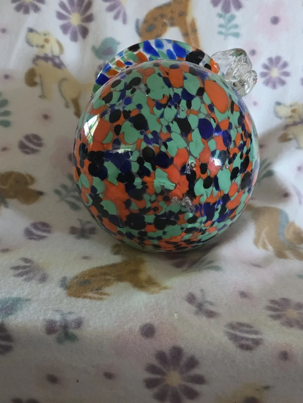 Colorful Handblown Glass Bulb Vase with Clear Handles